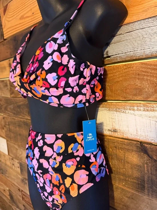 NWT Cupshe Leopard Wrap Bralette & Spliced High Waist Bikini Set - Picture 4 of 5